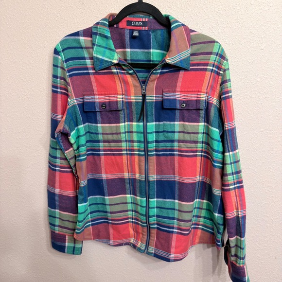 Chaps Tops - Chaps Plaid Flannel Full Zip Shirt Jacket Womens Large Red Blue Green